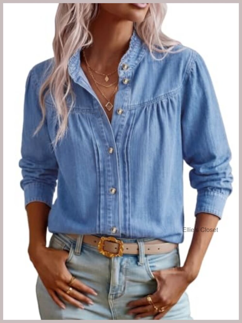Women's Oversized Denim Button Down Shirt Long Sleeve Western Cowgirl Top